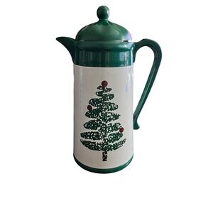 Vintage Christmas Tree Thermos‎ Carafe Pitcher Green White Holiday Kitchen Decor